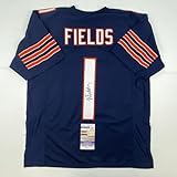 Autographed/Signed Justin Fields Chicago Blue Football Jersey JSA COA