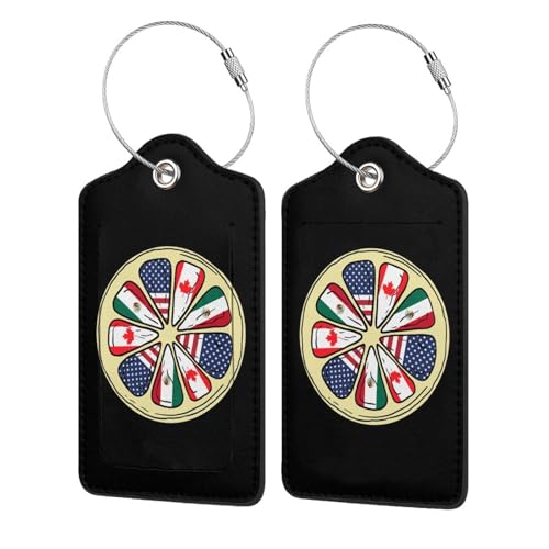 2 Pack American Canada Mexico Flag Luggage Tags for Suitcase, Travel Cruise Luggage Tag with Privacy Flap, Name ID Label and Metal Loop for Baggage Handbag Backpack American Canada Meixco Flag (30)