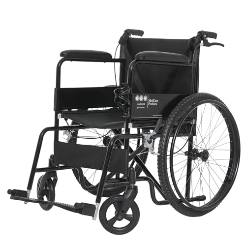 Image of Antara AGEasy (Max Group) Foldable Wheelchair for Adults, Elderly & Patients | Wide Seat, Spoke Wheels, Adjustable Footrest & Safety Belt (WheelAssist Pro - Black)