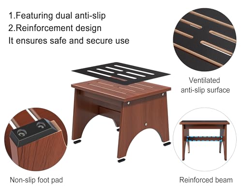 Image of One Step Stool for Adults Seniors with Non-Slip Rubber Stepping Feet, Heavy Duty Wooden Step Stool, Portable Bed Steps for High Beds (Brown, 12 Inch)
