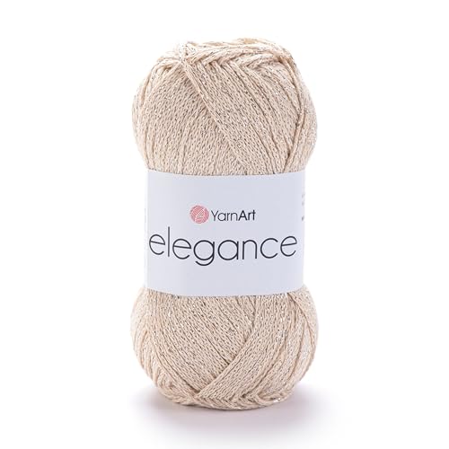 Image of YarnArt Elegance Sparkly Yarn - Metallic Cotton Blend, Fine Sport for Knitting & Crochet, Lightweight Thread for Shawls & Sweaters, 50g (130m), Light Beige - (1, 119)