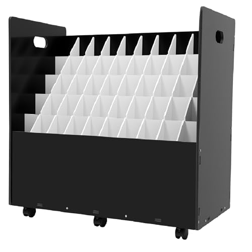 50 Slots Blueprint Storage Rack Cart, Blueprint Holder on Wheels, Mobile Roll File Storage Organizer with Removable Dividers, Rolling Roll File Cart Blueprint Cabinet for Offices (Black)