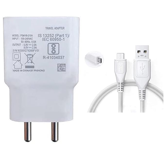 Image of Original Charger 18W USB to Micro Adapter & Cable Compatible with Vivo V7 V15 V9 V11 V5 V5s V3 V15 U10 with SIX Months Replacement Warranty