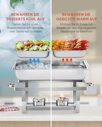 Wilprep Chafing Dish Edelstahl 9L 1/2+1/2 GN-Behälter Buffet-Set Warmhaltebehälter 6 Sets Speisenwärmer Wärmebehälter Rechaud für Catering, Buffet und Party – Bild 5