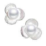 PERLAS CULTIVADAS DE AGUA DULCE: Pendientes para niñas o mujeres en forma de flor con perlas de 4,5 - 5 mm. Las perlas de estos pendientes son redondas, las perlas redondas son las más escasas y valiosas. Además de su bonita forma redonda, estas perlas tienen muy buen Color, Brillo y Superficie.