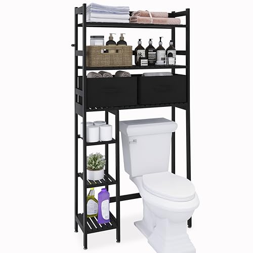 SMIBUY Over-The-Toilet Storage Rack, 6-Tier Bamboo Large Bathroom Organizer with