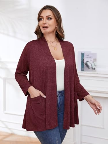 Image of BELAROI Plus Size Lightweight Cardigan Sweaters for Women Casual Open Front 3 /4 Sleeve Cover Up
