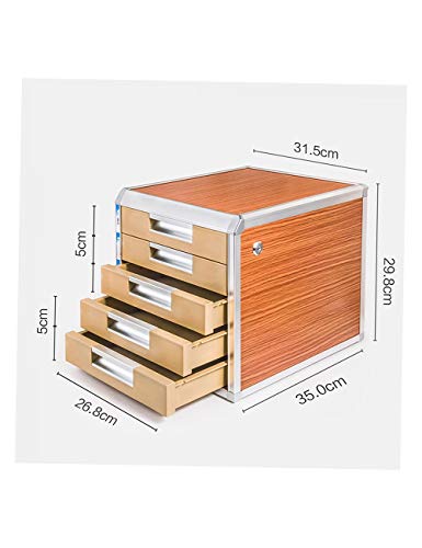 Preisvergleich Produktbild Schreibtischlampe Sperren Desktop-Schrank Aufbewahrungsbox Aktenschränke Aufbewahrungsbox 5. Stock 31,5 * 35 * 29,8 (cm) Aluminiumlegierung + Holzplatte + Kunststoff - Farbe: Holzmaserung