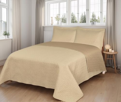 Etrexonline Colcha Bouti Reversible Lisa 100% Microfibra Extra Suave Colcha Cubre Cama Multiusos para Primavera y Verano Incluye 1 Funda de Cojín Cama 80/90-180x260cm - Beige