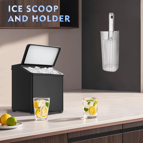 KAWENDE Ice Scoop with Holder - Removable Plastic Ice Scoop and Holder for Freezer, Kitchen Countertop Ice Maker, Commercial Ice Machine, Ice Scoop Holder with Strong Traceless Self-Adhesive