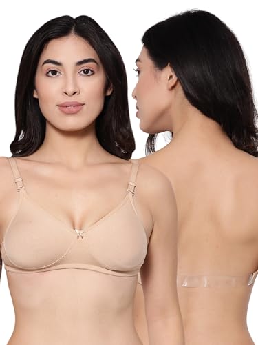 Image of Inner Sense Bra for Woman Made with Organic Cotton and Bamboo I Demi Cups Backless Bra for Woman with Removable Straps and Transparent Back I Non Padded Wire-Free Innerwear