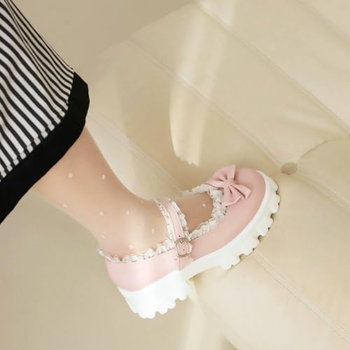 Parisuit Lug Sole Mary Jane Shoes Women Platform Goth Mary Janes Chunky Heel Pumps Sweet Lace Bow Dress Shoes4