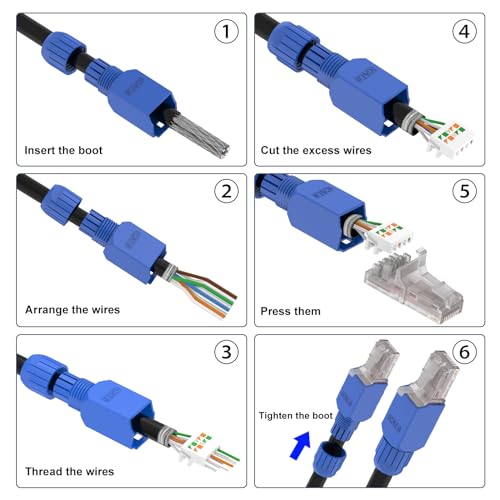 VCELINK RJ45 Connector Tool-Free, CAT6A Field Termination Plug, Gold Plated Modular Plug, UTP CAT6A Connector Toolless for 23 to 26 AWG Network Cable, 6 Pack, Blue by VCELINK - Image 8