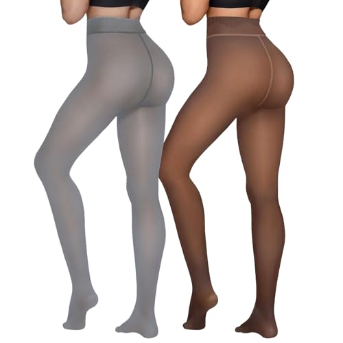 Image of X-CHENG Fleece Lined Tights Sheer Women - Winter Fake Translucent Warm Pantyhose Leggings Sheer Thick Tights for Winter