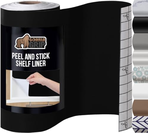 GORILLA GRIP® Peel and Stick Paper, Cabinet Liner, 11.8"x20' Jet Black