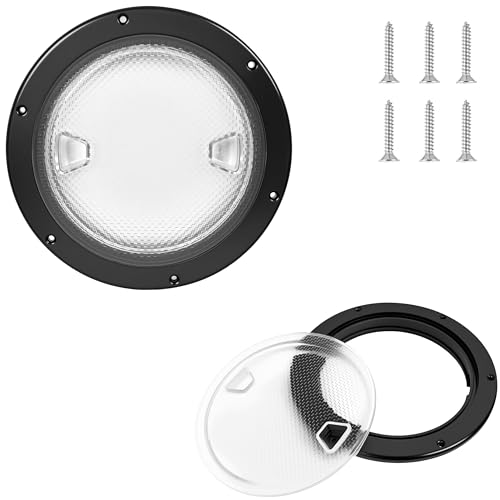 Xpokcai 2 Pcs 6 Inch Boat Round Deck Plate Inspection Hatch，Deck Plates for Boats，Non-Slip Boat Hatch, Suitable for Ships, RV, Outdoor Facilities, ABS Clear + Black Plastic (2, Clear+Black-6IN)