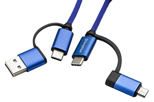 4 in 1 Multi USB Charging Data Cable, Blue Braided Universal USB Charging & Data Sync Cord Adapter with Type-Cx2/USB 2.0/Micro USB Port Connectors for Android Phone (4 in 1-1.5m)