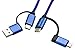 4 in 1 multi-use phone charging data cable, blue cloth weave data cable, support for all Android phone charging and USB2.0 data transmission, line length 5ft / 1.5m, QiCheng & Start