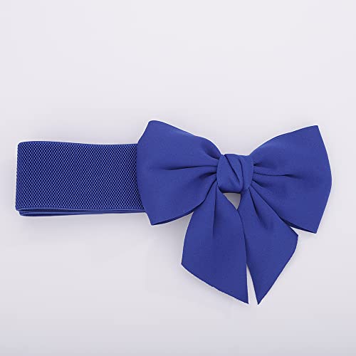 Wiwpar Women's Fashionable Elastic Bowknot Wide Waist Belt Lady Stretch Cinch Belts for Dress Vintage Stretchy Wide Bow Knot Waistband Cinch Belts (Blue)4