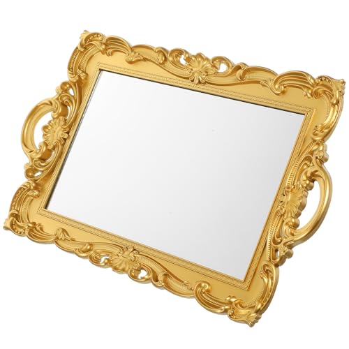 LOEFLIFA Plateau Miroir Rétro Carré en Verre Décoratif pour Bijoux Petit Plateau de Rangement Élégant pour Coiffeuse Accessoire Photo et Organisation Intérieure – 1 Pièce