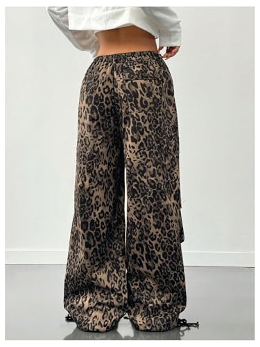Milumia Women's Leopard Print Low Waist Drawstring Loose Cargo Pants with Pockets2