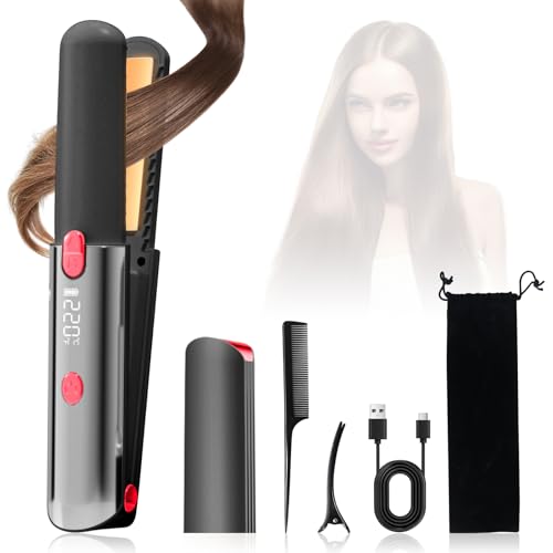 Anluomafuy Plancha Mini Pelo Inalámbrica, Plancha de Pelo Profesional, con Pantalla LCD, 5 Temperaturas Ajustables 160-220 °C, Plancha Pelo Viaje, para Todo Tipo de Cabello (Negro)