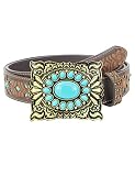 TOPACC Western Belts for Women Turquoise Cowgirl Cowboy Rodeo Country Tooled Leather Belt Brown Jean