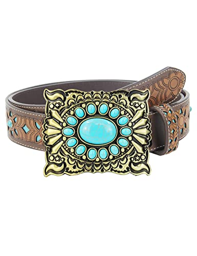 Topacc Western Belts For Women Turquoise Cowgirl Cowboy Rodeo Country Tooled Leather Belt Brown Jeans Pants #TOP15
