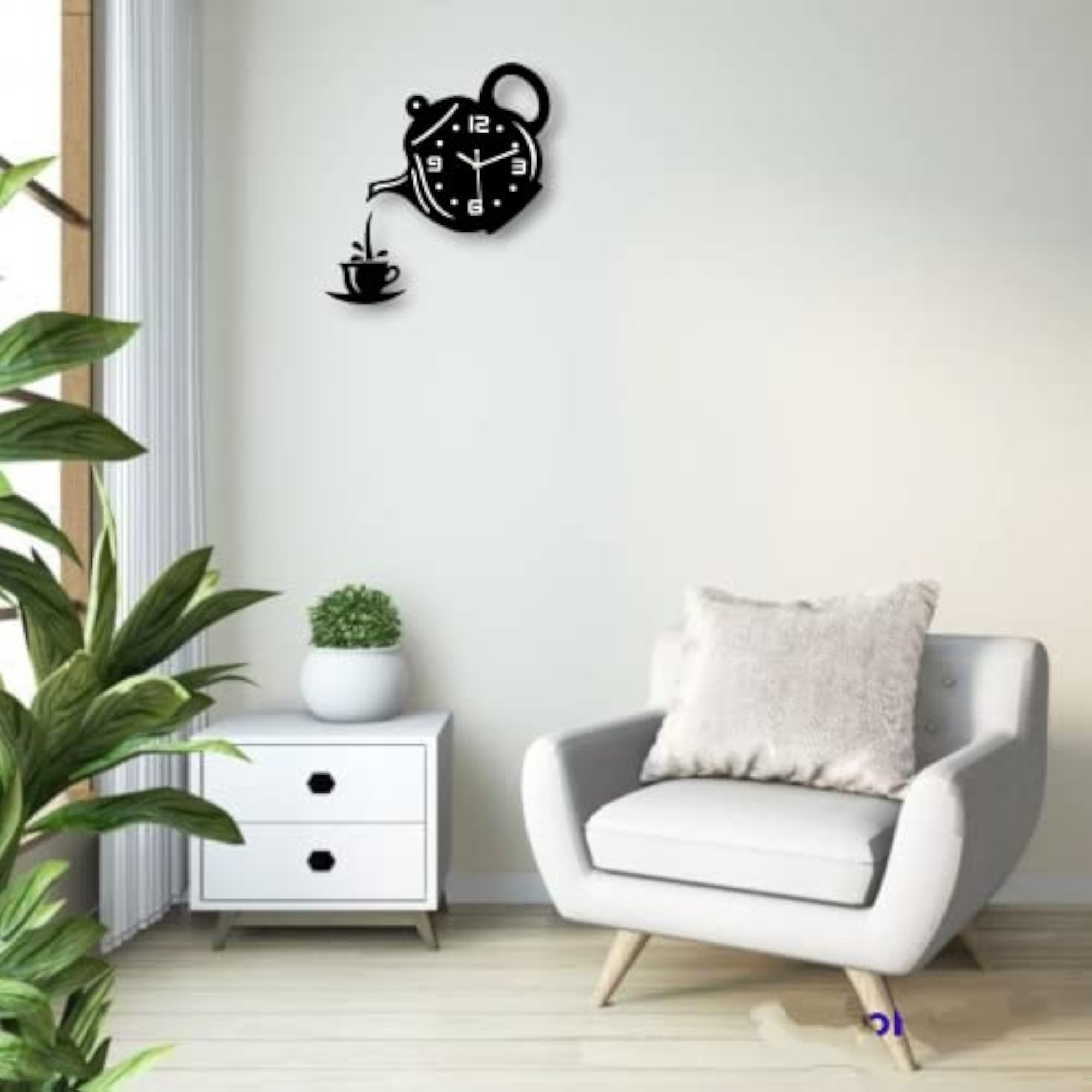 Teapot Shape Wall Clock, Engineered Wood Design