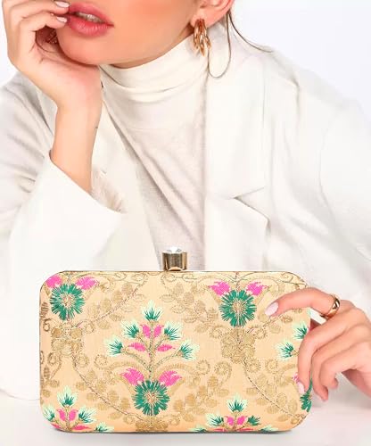 Image of LONGING TO BUY Hand Crafted Designer Box Clutch - Zari Embroidery For Women