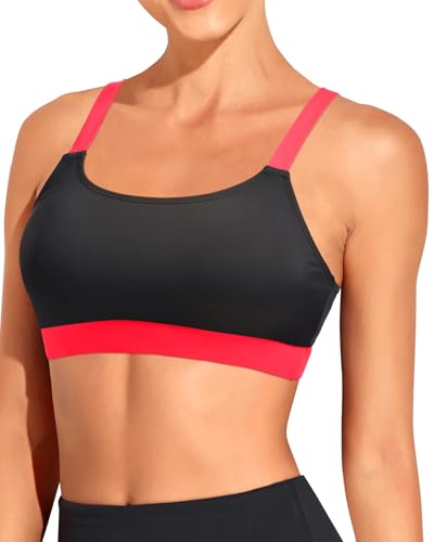 Image of Tempt Me Women Sports Bra Swim Crop Tops Only | Scoop neck, Bathing suits top, Removable cups, Adjustable straps