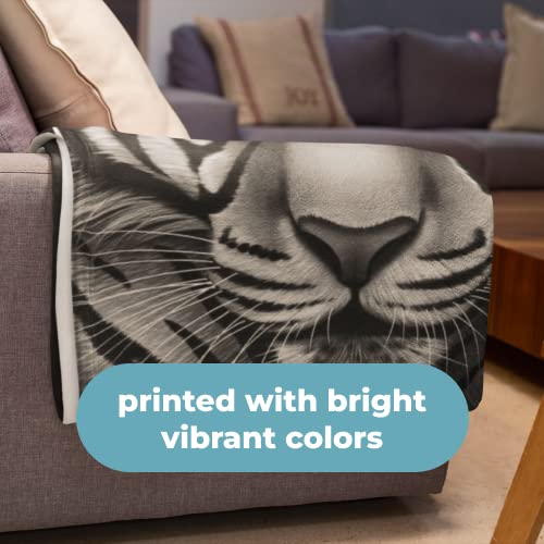 Dawhud Direct Focused White Tiger Fleece Blanket For Bed 50" X 60" Winter Fleece Throw Blanket For Women, Men And Kids Super Soft Plush Tiger Blanket Throw, Blanket For Kids, Animal Print Blanket #TOP7