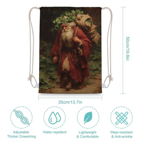 Old Man Ivy Wreath on Head Walking in Forest Drawstring Backpack Canvas String Bag Lightweight Sports Gym Bag for Men Women2