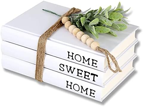 Decorative White Hardcover,Rustic Farmhouse Hardcover Stack,Home|Sweet|Home(Set of 3) for Decorating Coffee Tables and Shelves