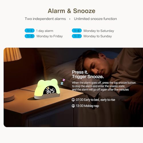 Image of Kids Alarm Clock, Alarm Clock for Kids, Sleep Training Clock for Toddlers with 12 Colors Night Light for Bedroom, Sound Machine, Suit for Boys Girls