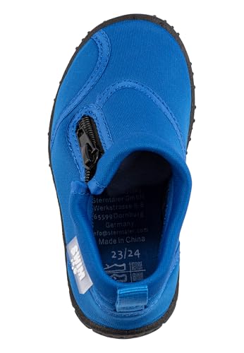 Sterntaler Badeschuhe Zipper – Unisex Baby Aquaschuhe mit seitlichem Reißverschluss – Strukturierte Sohle – Kinder Wasserschuhe - flexibel & schnelltrocknend - Bademode - Farbe königsblau, Größe 28