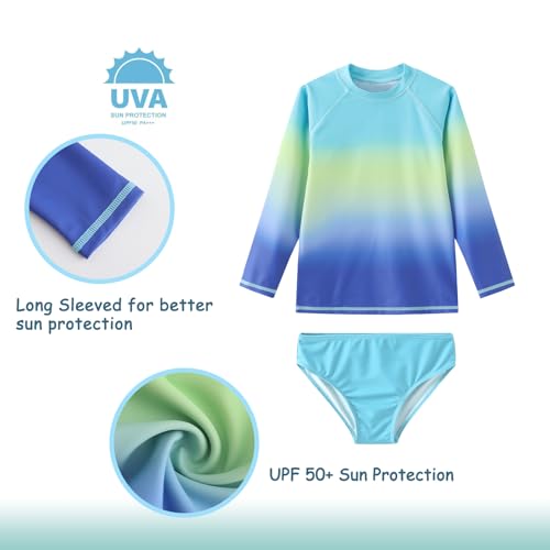 Image of Girls Long Sleeve Rash Guard Set Tie Dye Bathing Suits Two Piece Swimsuits for Kids Swim Shirts 3-16 Years
