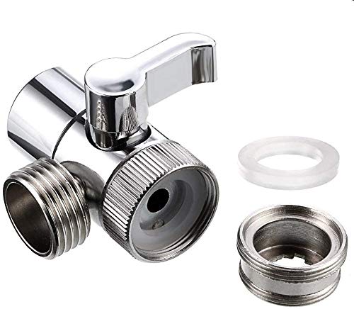 Vanne de lavabo en laiton - Pour cuisine, pommeau de douche ou salle de bain - Adaptateur de tuyau - Avec adaptateur de robinet universel - Pièce M22 x M24 - Chrome poli Cover