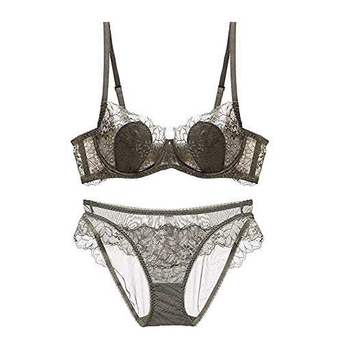 Soutien-gorge sexy en dentelle fine et culotte de haute qualité, lingerie vert gazon 70 C