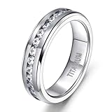Epinki Anillos de Tungsteno para Mujer y Hombre 7mm, Circonita Blanca Plata Anillo para Boda Matrimonio Compromiso Joyas Tamaño 23