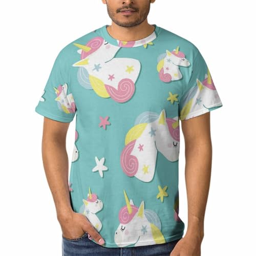 Tee shirt manches courtes homme en coton respirant à col rond motif licorne
