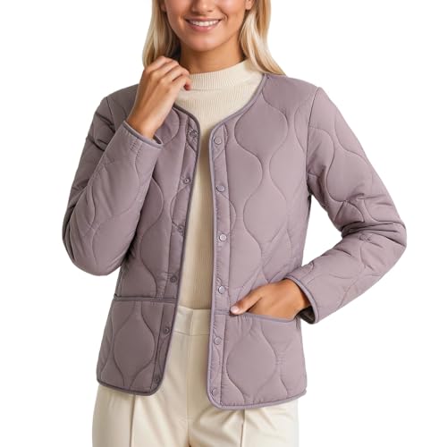 Eauptffy Veste matelassée pour femme, col montant, veste demi-saison, doudoune chaude, à manches lo… – Vignette