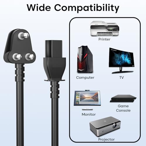 Image of Sounce 1.8M Power Cord Replacement Cable with India Plug and IEC Connector 3 Pin Heavy Duty Power Cable for Desktop PC Monitor Printer TV SMPS Projector Gaming Console and More Durable (Black)