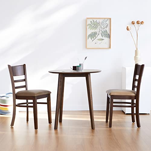 Livinia Canberra 27.6" Round Wooden Dining Table/Small Mid Century Modern Malaysian Oak Kitchen Table (Walnut) #TOP5