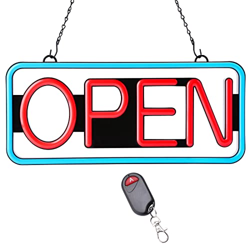 Fitnate Open Sign For Business With Remote Large 21''X10'' Ultra Bright Led Neon Open Sign,Flashing & Steady Light Mode Light Up Signs For Shop Window(Blue/Red) #TOP1