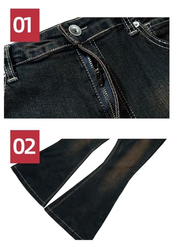 Men Women Flared Jeans Straight Baggy Denim Ribbons Washed Trousers Loose Cargo Pants2