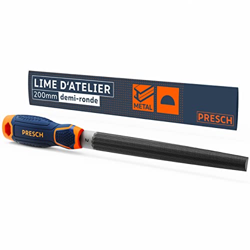 Presch Lime d'atelier demi-ronde 200mm - Lime demi-ronde de qualité supérieure avec croisillon H2 pour limer les arrondis et les droites dans le métal, le bois ou le plastique