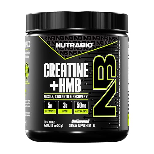 NutraBio Creatine + HMB- Creatine Monohydrate with HMB Powder for Muscle Growth Increased Strength- 30 Servings (Unflavored)