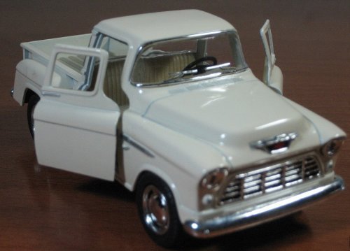 1/32 Scale 1955 Chevy Stepside Pick-Up Truck Metal Diecast Model Collection Pull Back Action Kinsmart White #TOP1