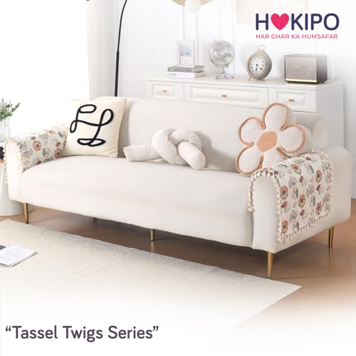 Image of HOKIPO Wildflower Breeze Quilted Sofa Armrest Cover - 1 Pair | 'Tassel Twigs' Series (IN-987-T7*2)